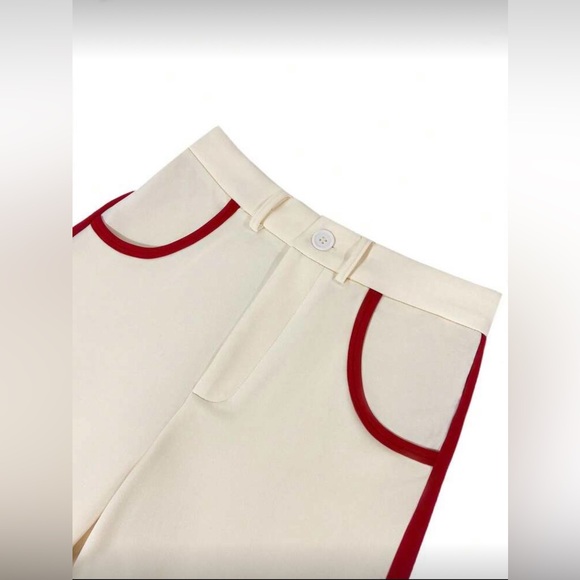 Elegant Cream and Red Women's Pants - Picture 3 of 7